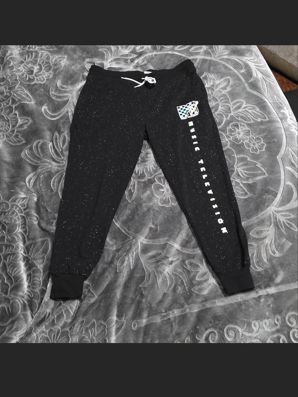 MTV Black Speckled Kids Jogger Sweatpants with Graphic Print